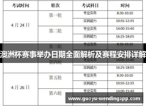 澳洲杯赛事举办日期全面解析及赛程安排详解 澳洲杯赛事举办日期全面解析及赛程安排详解
